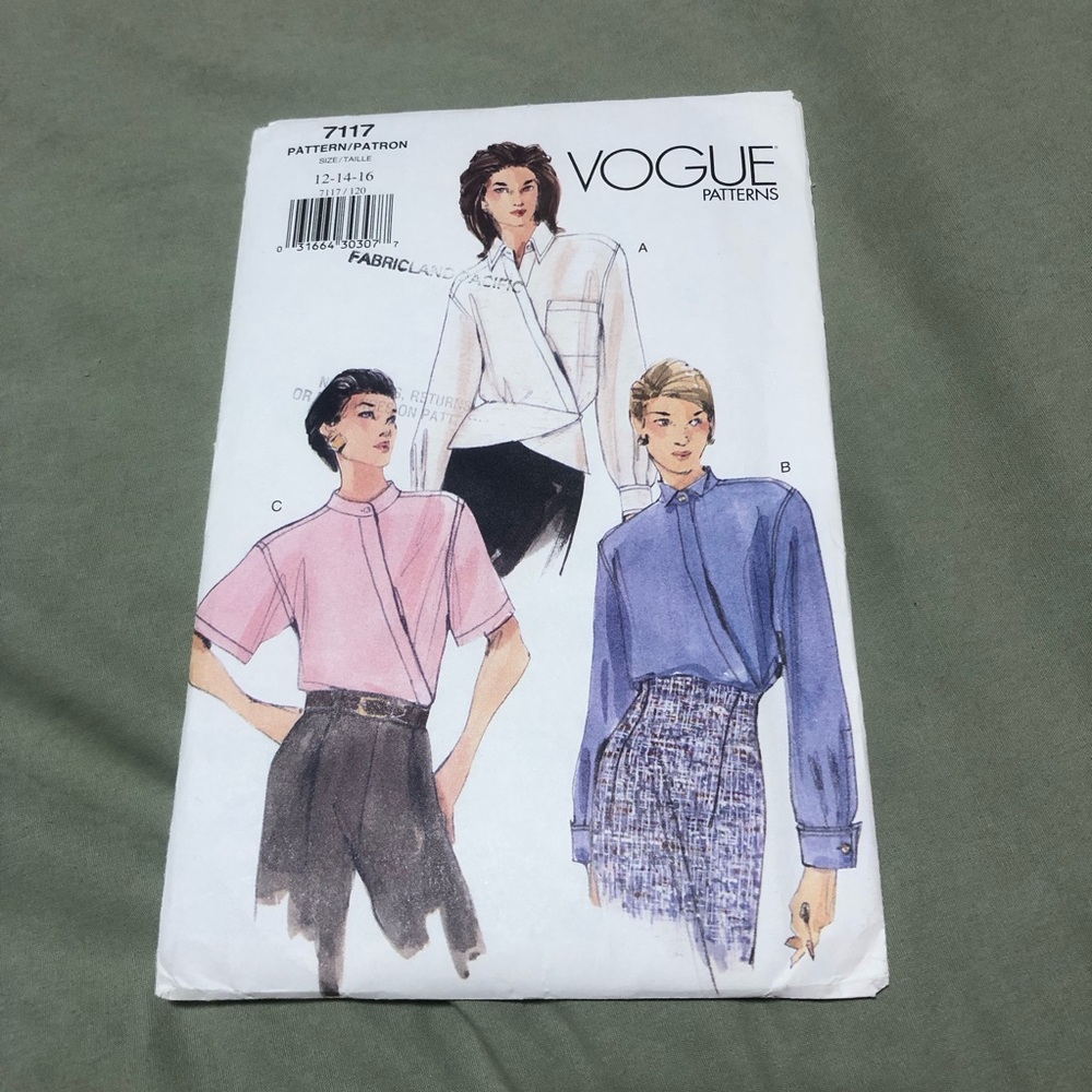 Vogue Pattern 7117 - 12-14-16-Elegant Blouse Designs
